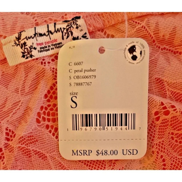 Free People S Pink Lace V-Neck Scallop Trim Adjustable Straps Crop Camisole Top - Picture 7 of 7